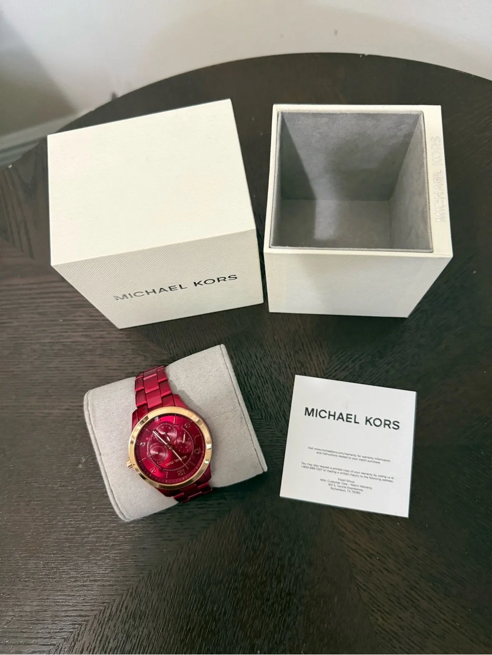 Michael Kors Women’s Red Watch with Gold-Tone Bezel